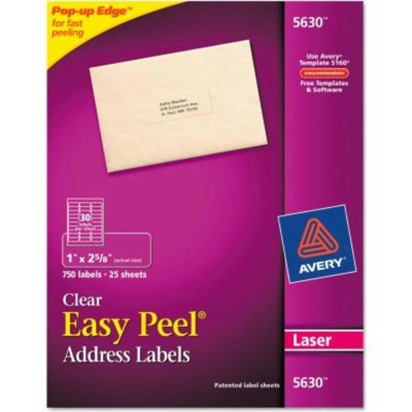 Avery Avery® Easy Peel Laser Mailing Labels, 1 x 2-5/8, Clear, 750/Box 5630